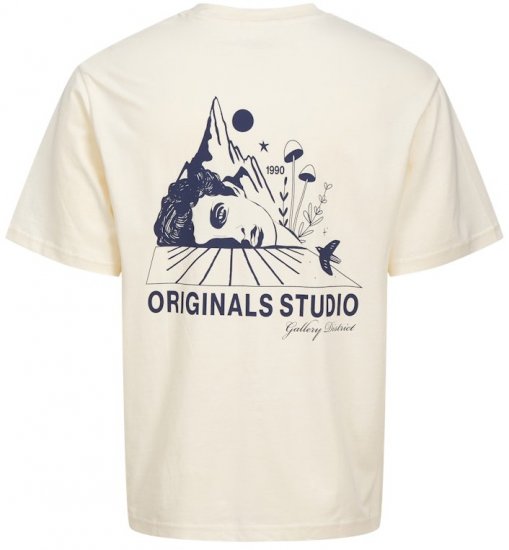 Jack & Jones Bellagio Collage Crew Neck T-Shirt Antique White - Trička - Trička nadměrné velikosti - 2XL-14XL