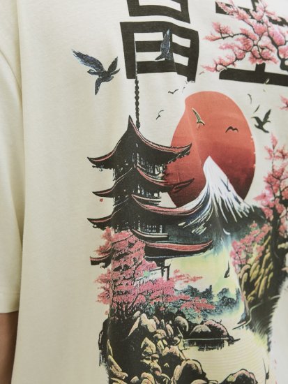 Jack & Jones Fuji Crew Neck T-Shirt Antique White - Trička - Trička nadměrné velikosti - 2XL-14XL