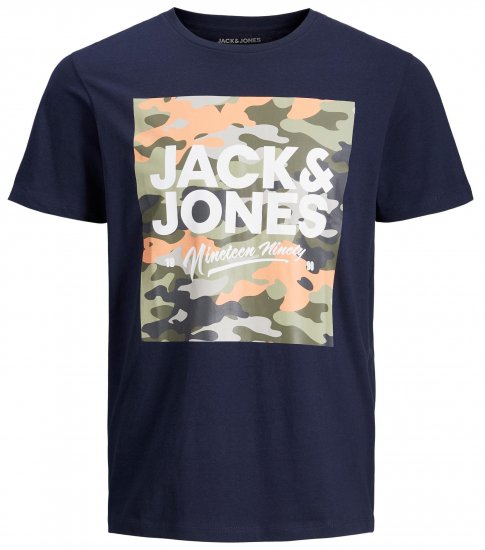 Jack & Jones JJPETE SHAPE Camo Print T-Shirt Navy - Trička - Trička nadměrné velikosti - 2XL-14XL