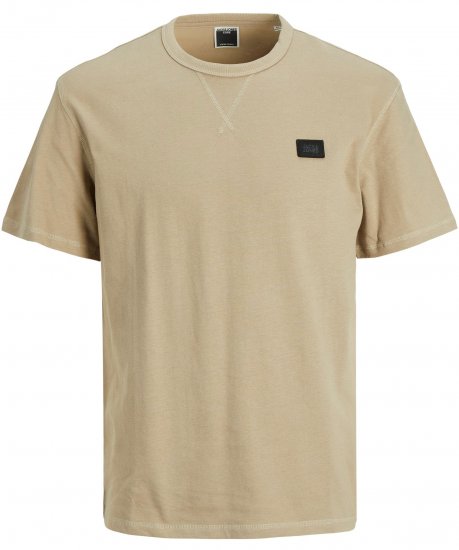 Jack & Jones JCOCLASSIC WAFFLE BADGE TEE Beige - Trička - Trička nadměrné velikosti - 2XL-14XL
