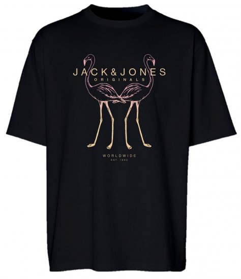 Jack & Jones JORLAFAYETTE 2 FST T-Shirt Black - Trička - Trička nadměrné velikosti - 2XL-14XL