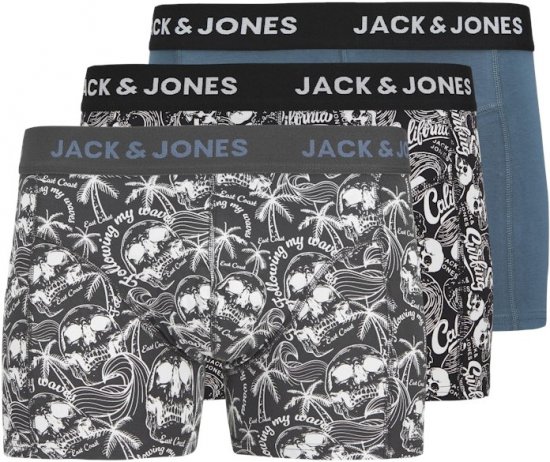 Jack & Jones Damon Skull Trunks 3-Pack Black - Spodní prádlo - Spodní Prádlo Nadměrné Velikosti 2XL-8XL