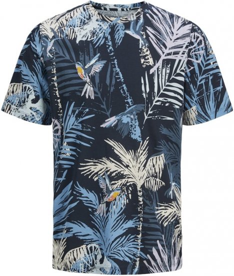 Jack & Jones Hawaii AOP Crew Neck T-Shirt Blue - Trička - Trička nadměrné velikosti - 2XL-14XL