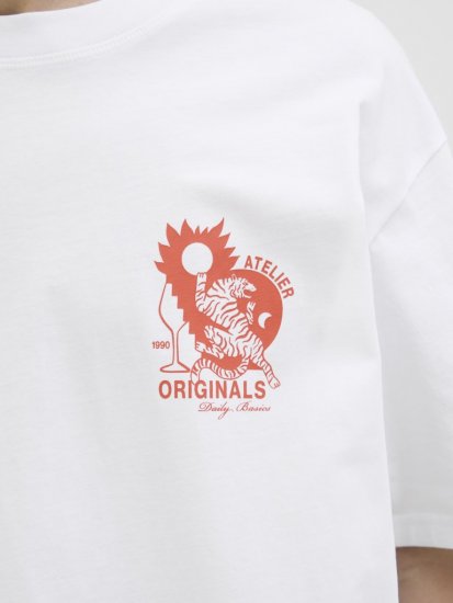 Jack & Jones Bellagio Collage Crew Neck T-Shirt Bright White - Trička - Trička nadměrné velikosti - 2XL-14XL