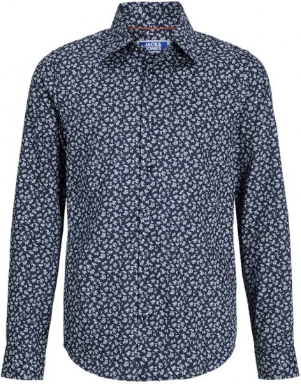 Jack & Jones BARNES Printed Dobby Long Sleeve Shirt Blue - Košile - Košile 2XL-10XL