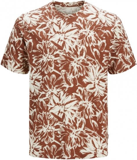 Jack & Jones Split AOP Crew Neck T-Shirt Brown - Trička - Trička nadměrné velikosti - 2XL-14XL