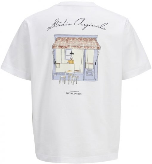 Jack & Jones Lington Back And Front Print Crew Neck T-Shirt Bright White - Trička - Trička nadměrné velikosti - 2XL-14XL