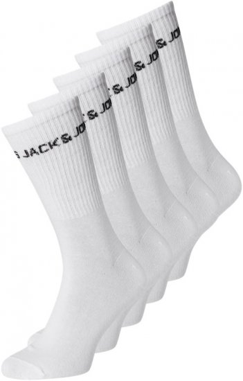 Jack & Jones BASIC LOGO Tennis Socks 5-Pack White - Spodní prádlo - Spodní Prádlo Nadměrné Velikosti 2XL-8XL