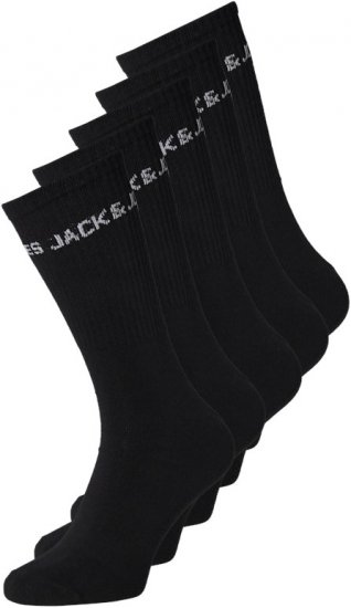 Jack & Jones BASIC LOGO Tennis Socks 5-Pack Black - Spodní prádlo - Spodní Prádlo Nadměrné Velikosti 2XL-8XL