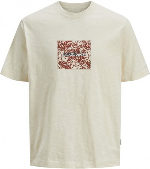 Jack & Jones Split Branding AOP Crew Neck T-Shirt Antique White - Trička - Trička nadměrné velikosti - 2XL-14XL
