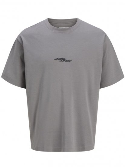 Jack & Jones Summer Sago Print Crew Neck T-Shirt Gray Flannel - Trička - Trička nadměrné velikosti - 2XL-14XL
