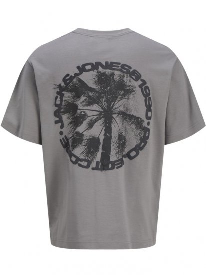 Jack & Jones Summer Sago Print Crew Neck T-Shirt Gray Flannel - Trička - Trička nadměrné velikosti - 2XL-14XL