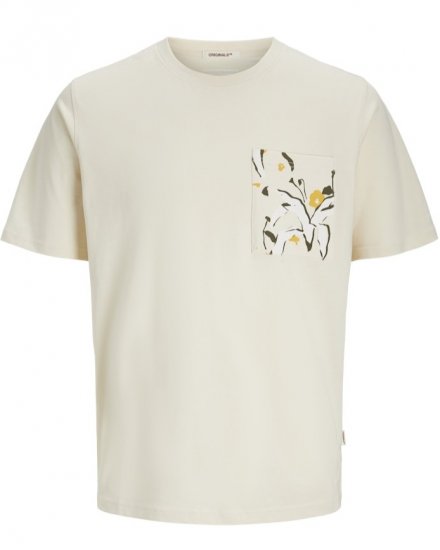  Jack & Jones Tavira Aop Pocket Crew Neck T-Shirt Antique White - Trička - Trička nadměrné velikosti - 2XL-14XL
