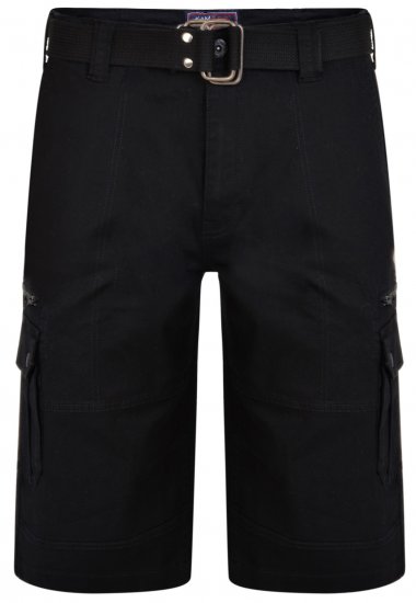 Kam Jeans 343 Cargo Stretch Shorts with Belt Black - Šortky - Šortky Nadměrné Velikosti W40-W60