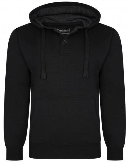 Kam Jeans 508B 1/4 Button Hoodie Black - Mikiny & mikiny s kapucí - Mikiny & Mikiny s kapucí 2XL-12XL