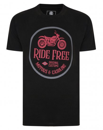 Kam Jeans Ride Free Crew Neck T-Shirt Black - Trička - Trička nadměrné velikosti - 2XL-14XL