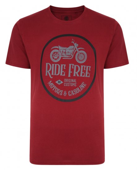 Kam Jeans Ride Free Crew Neck T-Shirt Wine - Trička - Trička nadměrné velikosti - 2XL-14XL