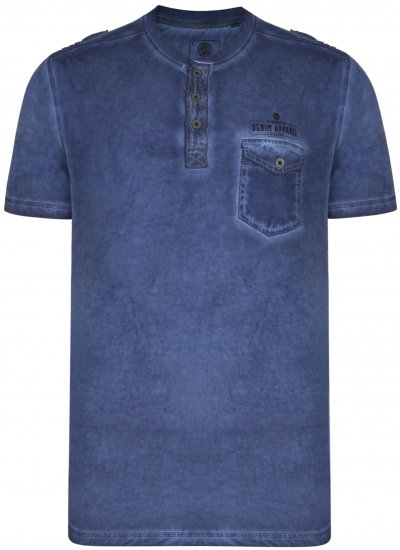 Kam Jeans 5343 Grandad collar T-shirt Indigo - Trička - Trička nadměrné velikosti - 2XL-14XL