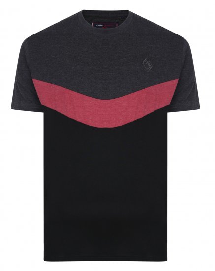 Kam Jeans Contrast Colours Crew Neck Tee Charcoal - Trička - Trička nadměrné velikosti - 2XL-14XL
