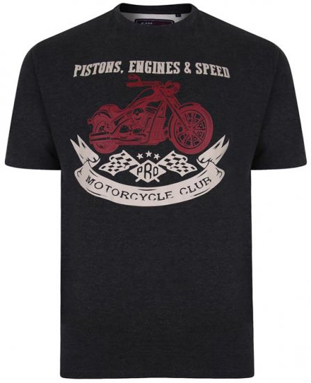 Kam Jeans 5351 Piston Motors Club T-shirt Charcoal - Trička - Trička nadměrné velikosti - 2XL-14XL