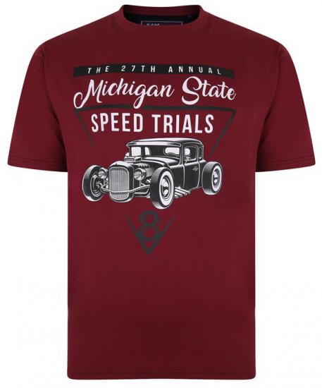 Kam Jeans 5352 Michigan State T-shirt Burgundy - Trička - Trička nadměrné velikosti - 2XL-14XL