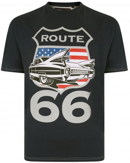 Kam Jeans 5353 Route 66 Print T-shirt Black - Trička - Trička nadměrné velikosti - 2XL-14XL