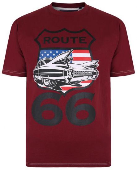 Kam Jeans Route 66 Print T-shirt Burgundy - Trička - Trička nadměrné velikosti - 2XL-14XL