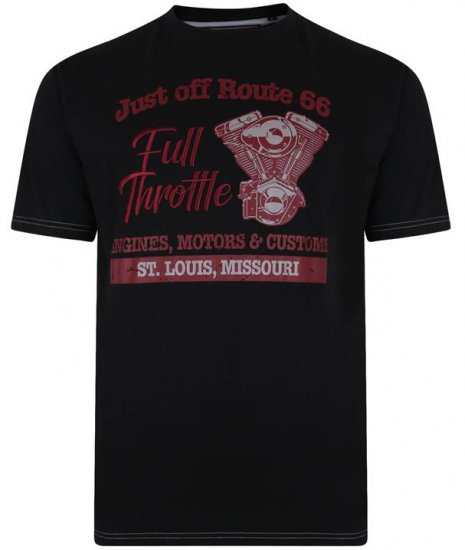 Kam Jeans 5354 Full Throttle Print T-shirt Black - Trička - Trička nadměrné velikosti - 2XL-14XL