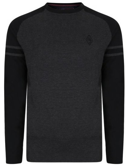 Kam Jeans 5359 LS Raglan Baseball Top Charcoal - Trička - Trička nadměrné velikosti - 2XL-14XL