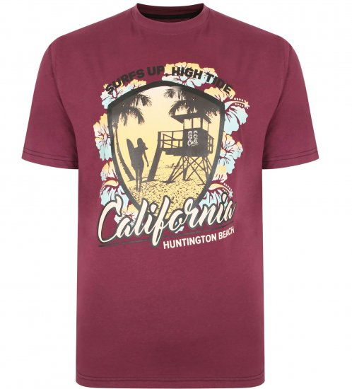 Kam Jeans 5368 California Print T-shirt Plum - Trička - Trička nadměrné velikosti - 2XL-14XL