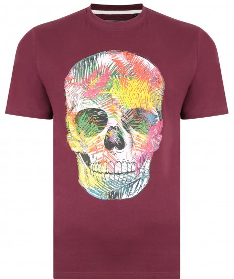 Kam Jeans 5375 Coloured Skull Print T-shirt Plum - Trička - Trička nadměrné velikosti - 2XL-14XL