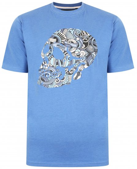 Kam Jeans 5376 Music Skull Print Tee Blue - Trička - Trička nadměrné velikosti - 2XL-14XL