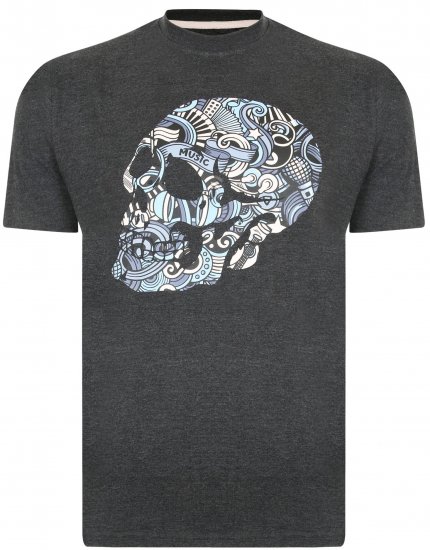 Kam Jeans 5376 Music Skull Print Tee Charcoal - Trička - Trička nadměrné velikosti - 2XL-14XL
