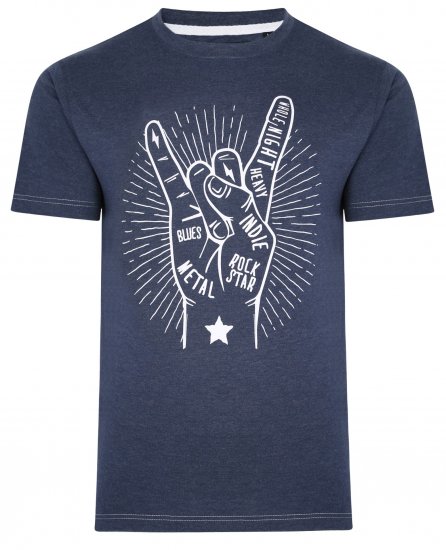 Kam Jeans 5390 Rock Star Print T-Shirt Indigo - Trička - Trička nadměrné velikosti - 2XL-14XL