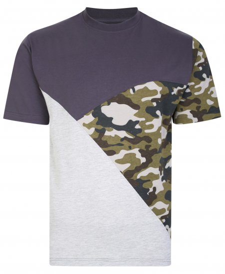 Kam Jeans 5394 Cut & Saw Camo Panel T-Shirt Charcoal - Trička - Trička nadměrné velikosti - 2XL-14XL