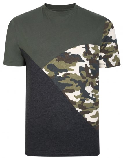 Kam Jeans 5394 Cut & Saw Camo Panel T-Shirt Khaki - Trička - Trička nadměrné velikosti - 2XL-14XL