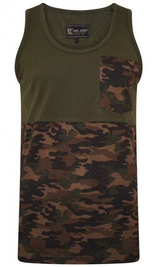 Kam Jeans 5399 Camo Panelled Sleeveless T-Shirt Khaki - Trička - Trička nadměrné velikosti - 2XL-14XL