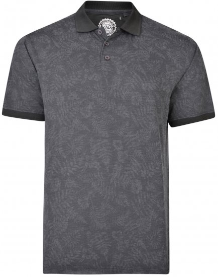 Kam Jeans 5418 Leaf print Polo Charcoal - Polokošile - Polokošile 2XL-8XL - Trička s límečkem 2XL-8XL