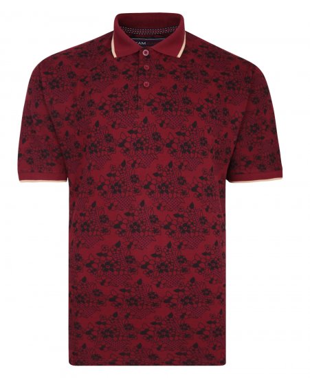 Kam Jeans Floral Print Polo Wine - Polokošile - Polokošile 2XL-8XL - Trička s límečkem 2XL-8XL