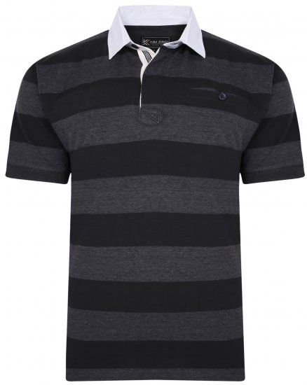 Kam Jeans 5454 Stripe Rugby Polo Black - Polokošile - Polokošile 2XL-8XL - Trička s límečkem 2XL-8XL