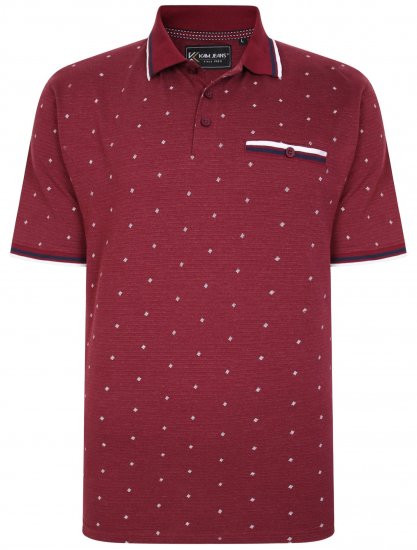 Kam Jeans 5456 Drop Needle Jersey Polo with Dobby Print Burgundy - Polokošile - Polokošile 2XL-8XL - Trička s límečkem 2XL-8XL