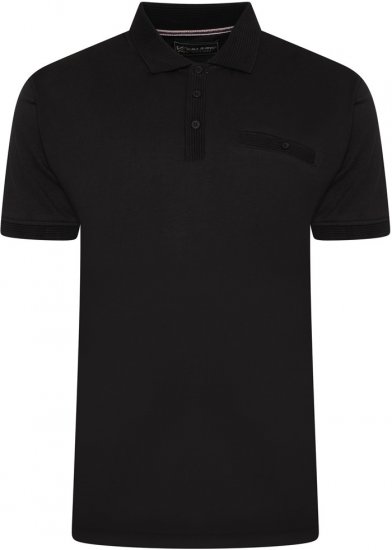 Kam Jeans 5498 Jersey Polo with Self Stripe Jacquard Collar/Cuffs Black - Polokošile - Polokošile 2XL-8XL - Trička s límečkem 2XL-8XL