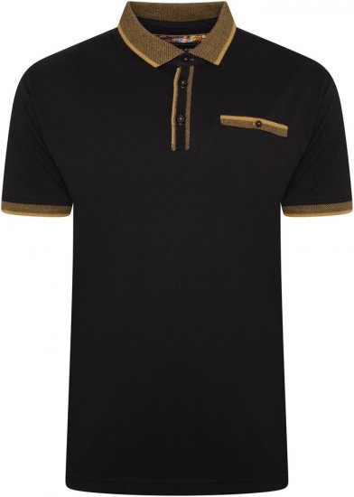 Kam Jeans 5499 Jersey Polo with Jacquard Collar/Cuffs Black - Polokošile - Polokošile 2XL-8XL - Trička s límečkem 2XL-8XL