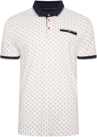 Kam Jeans 5503 Jersey Polo with All Over Geo Print White - Polokošile - Polokošile 2XL-8XL - Trička s límečkem 2XL-8XL