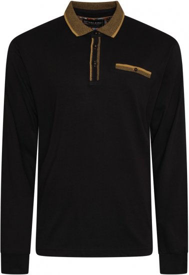 Kam Jeans 5509 LS Jersey Polo with Jacquard Pattern on Collar/Cuffs Black - Polokošile - Polokošile 2XL-8XL - Trička s límečkem 2XL-8XL