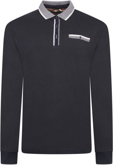 Kam Jeans 5509 LS Jersey Polo with Jacquard Pattern on Collar/Cuffs Navy - Polokošile - Polokošile 2XL-8XL - Trička s límečkem 2XL-8XL