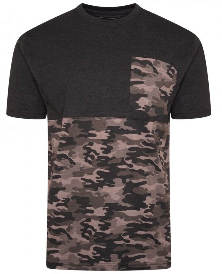 Kam Jeans 5700 Camo Panelled T-Shirt Charcoal - Trička - Trička nadměrné velikosti - 2XL-14XL