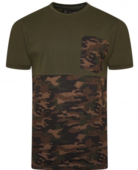 Kam Jeans 5700 Camo Panelled T-Shirt Khaki - Trička - Trička nadměrné velikosti - 2XL-14XL