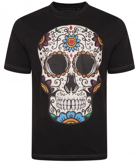 Kam Jeans 5705 Coloured Skull Print Tee Black - Trička - Trička nadměrné velikosti - 2XL-14XL