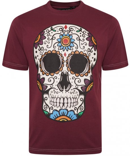 Kam Jeans 5705 Coloured Skull Print Tee Plum - Trička - Trička nadměrné velikosti - 2XL-14XL
